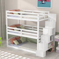 Harriet Bee Gwenith Twin Size Triple Bunk Bed With Storage Staircase