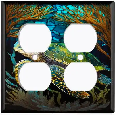 WorldAcc Cute Turtle Ocean 2-Gang Duplex Outlet Wall Plate