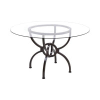 Lark Manor Amarvir 48 Inch Round Dining Table, Clear Glass Top, Interlocked Ring Motif Legs