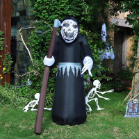 The Holiday Aisle® 6 FT Halloween Inflatables Grim Reaper Ghost, Blow Up Halloween Decorations With Built-In LED Lights,