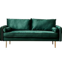 Mercer41 71'' W Velvet  Sofa,Mid century couch with bolster pillow,Green