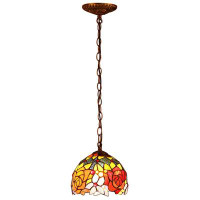 Fleur De Lis Living Rose Tiffany Style Stained Glass Ceiling Pendant Light Fixture With 7-Inch Wide Lampshade