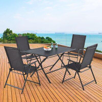 Freeport Park® Imes 5pcs Patio Folding Table & Chairs Set Outdoor Dining Set W/ Umbrella Hole