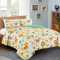 Indigo Safari Jungle Print Teen/Kids Quilt Set Monkey Tiger Giraffe Forest Theme Twin Size Toddler Quilt For Toddler Bed