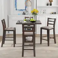Red Barrel Studio 5 Pcs Wooden Counter Height Square Dining Set With Padded Chairs And Storage Shelving , Kitchen Table