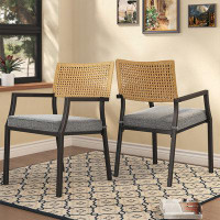 Latitude Run® All-steel Detachable Wicker Weaving Chair With Cushion 2-piece Set