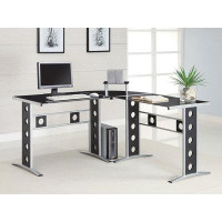 Latitude Run® Deondric 3-piece L-shape Office Desk Set Black and Silver
