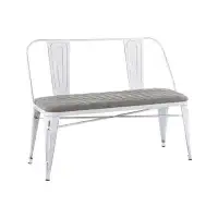 wendeway Oregon Industrial Upholstered Bench In Vintage White Metal And Grey Cowboy Fabric By Lumisource