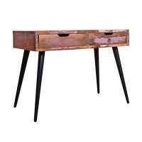 Ceballos 43 Inch 2 Drawer Reclaimed Wood Console Table, Angled Legs, Multi Tone Pastel Accent