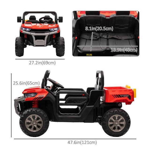 12V RIDE ON CAR WITH ELECTRIC BUCKET, TWO-SEATER BATTERY-POWERED CARS FOR KIDS WITH SHOVEL in Toys & Games - Image 4