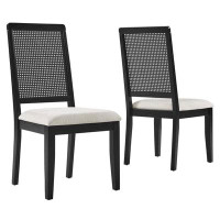 Modway Modway Arlo Vegan Leather Upholstered Faux Rattan And Wood Dining Side Chairs - Set Of 2 In Natural Natural Tan