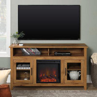 Red Barrel Studio Transitional Electric Fireplace Wood and Glass TV Stand for TVs up to 65"
