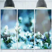 Design Art 'White Flowers on Blue Background' 3 Piece Photographic Print on Metal Set