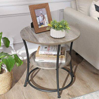 17 Stories Side Table, Round End Table With 2 Shelves, Greige And Black