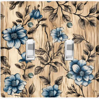 WorldAcc Metal Light Switch Plate Outlet Cover (Blue Flower Beige Tree - Double Toggle)