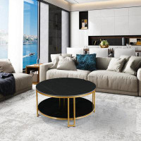 Everly Quinn Modern Black Round Coffee Table With Sintered Stone Tabletop
