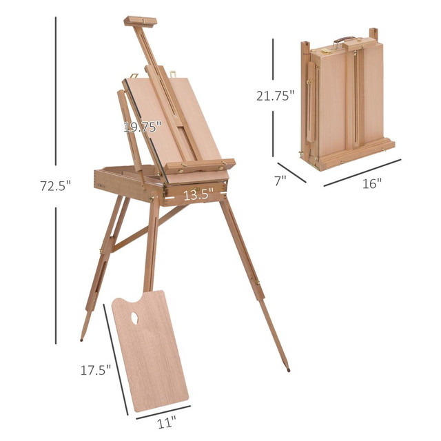HOMCOM artist easel Folding Wood French Set painting stand Portable Art Painters Tripod Sketch Craft | Aosom Canada in Hobbies & Crafts - Image 3
