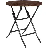 Winston Porter Foldable End Table, Metal Frame Patio Wicker Table, Mixed Brown