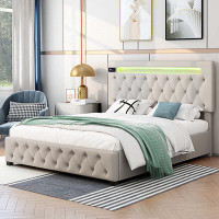 Wrought Studio Storage Upholstered Platform Bed, Adjustable Headboard Featured With Bluetooth Audio, LED Light And USB C