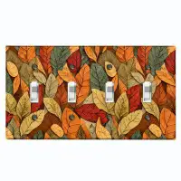 WorldAcc Metal Light Switch Plate Outlet Cover (Autumn Orange Fall Leaves - Quadruple Toggle)