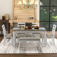 Red Barrel Studio TREXM Rustic Style 6-Piece Dining Room Table Set With 4 Upholstered Chairs & A Bench