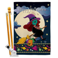 Ornament Collection Happy Halloween Witch House Flag Set Fall 28 X40 Inches Double-Sided Decorative Decoration Yard Bann