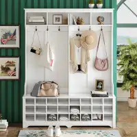 Hokku Designs Hallway Coat Rack with Metal Hooks,24 Shoe Cubbies and Ample Storage Space