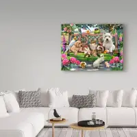 Trademark Fine Art 'Pets on Bench' Acrylic Painting Print on Wrapped Canvas