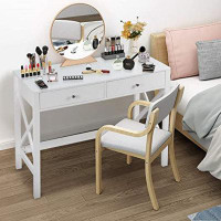 Breakwater Bay White Home Office Desk With Drawers, Modern Writing Computer Desk, Small Makeup Vanity Table Desk For Bed