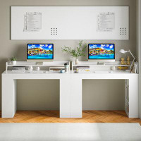 Latitude Run® Office Computer Desk With Dual 3 Tier Bookshelf And Monitor Shelf