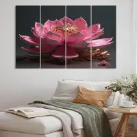 Design Art Light Coming Through Pink Lotus IV - Lotus Wall Art Print - 4 Panels