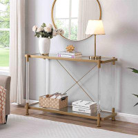 Mercer41 43.31'' Golden Glass Sofa Table, Acrylic Side Table, Console Table For Living Roome& Bedroom