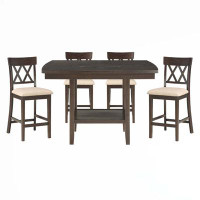 Gracie Oaks 7Pc Set Counter Height Dining Wooden Furniture-Fabric-36" H x 54" W x 54" D