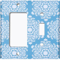 WorldAcc Metal Light Switch Plate Outlet Cover (Damask Snow Flake Teal - (L) Single GFI / (R) Single Toggle)