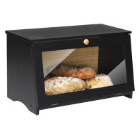Hokku Designs Wood Bread Box For Kitchen Counter, Single Layer Bamboo Large Capacity Food Storage Bin (BLACK)