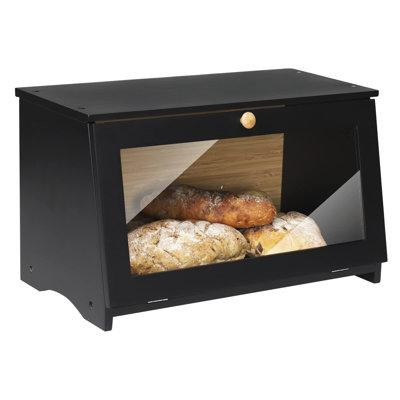 Hokku Designs Wood Bread Box For Kitchen Counter, Single Layer Bamboo Large Capacity Food Storage Bin (BLACK) in Other
