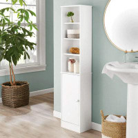 Rubbermaid White Bathroom Storage Linen Tower With Open And Concealed Shelves