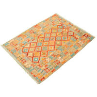 Isabelline One-of-a-Kind Hand-Knotted New Age 4'10" X 6'6" Wool Area Rug in Orange, Red