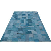 Bungalow Rose Giancola Blue Patchwork Wool Handmade Area Rug