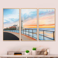 Design Art St Marys Lighthouse - Coastal Framed Canvas Wall Art Set Of 3