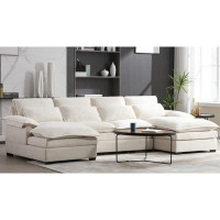 Latitude Run® U Shaped Modular Sectional Sofa Couch, 6 Deap Seats Corne With 4 Waist Poillows, Oversized Convertible Uph