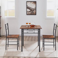 17 Stories 3-Piece Kitchen Dining Room Table Set Retro Brown Chair