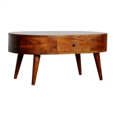 Loon Peak Mid-Century Modern Wood Rounded Coffee Table With Strong Legs