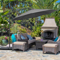 Outsunny 9.6ft Garden Parasol Sun Shade Banana Umbrella Cantilever Grey