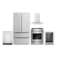 Cosmo Cosmo 5 Piece Kitchen Appliance Package with French Door Refrigerator , 30'' Gas Freestanding Range , Built-In Dis
