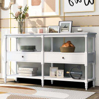 Longshore Tides Rustic Console Table Sofa Table With 3-Tier Open Storage Shelf And Two Drawers For Living Room
