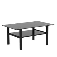 Wrought Studio Black Glass Coffee Table, Modern And Simple, Black Living Room Coffee Table, Side Table