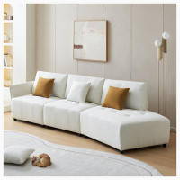 Ebern Designs 120" Teddy Fabric Sofa, Modular Sectional Couch, Button Tufted Seat Cushion