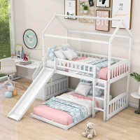 Harriet Bee Twin Over Twin Wooden L-Shaped Bunk Beds with Slide
