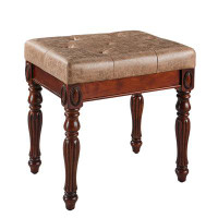 Canora Grey Vanity Bench Stool With Padded Cushion, Piano Bench With Solid Wood Carving Legs, Home Chairs Button Breathi